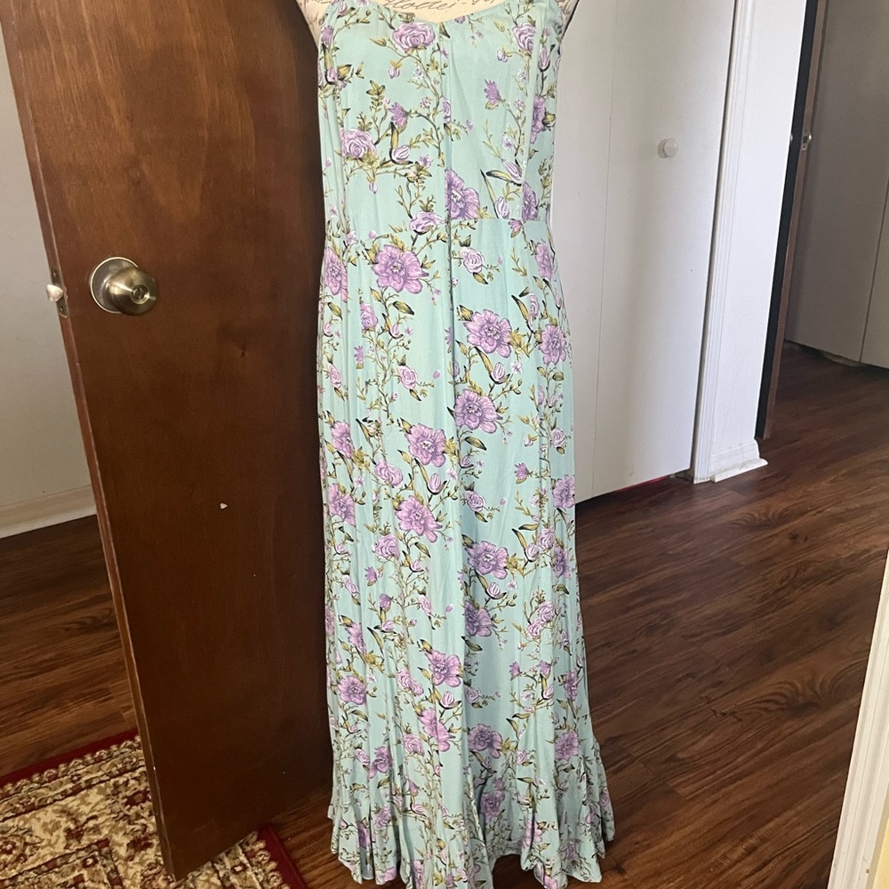 Angie Green Ruffled Tiered Maxi Dress Spaghetti Strap